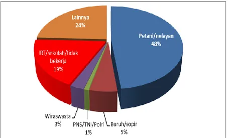 Gambar 2. Grafik Proporsi responden penelitian berdasarkan jenis pekerjaan di  Kabupaten Banyuasin tahun 2015 