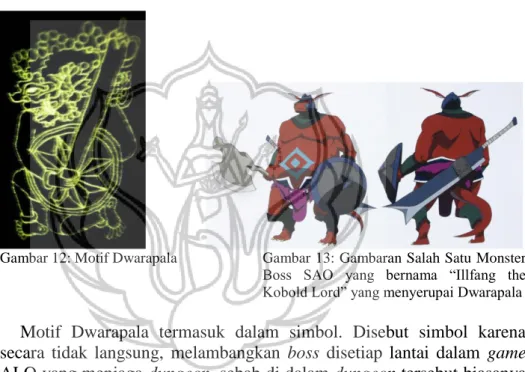 Gambar 12: Motif Dwarapala  Gambar 13: Gambaran Salah Satu Monster  Boss  SAO  yang  bernama  “Illfang  the  Kobold Lord” yang menyerupai Dwarapala 