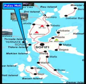 Gambar 1. Peta Maluku Utara dan daerah penelitian (pulau Moti)