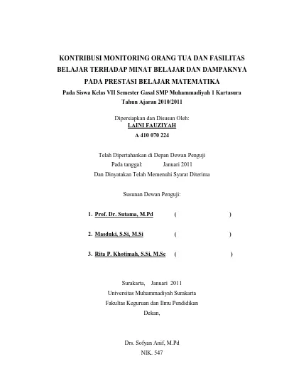 KONTRIBUSI MONITORING ORANG TUA DAN FASILITAS BELAJAR TERHADAP MINAT ...