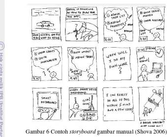 Gambar 6 Contoh storyboard gambar manual (Shova 2006) 