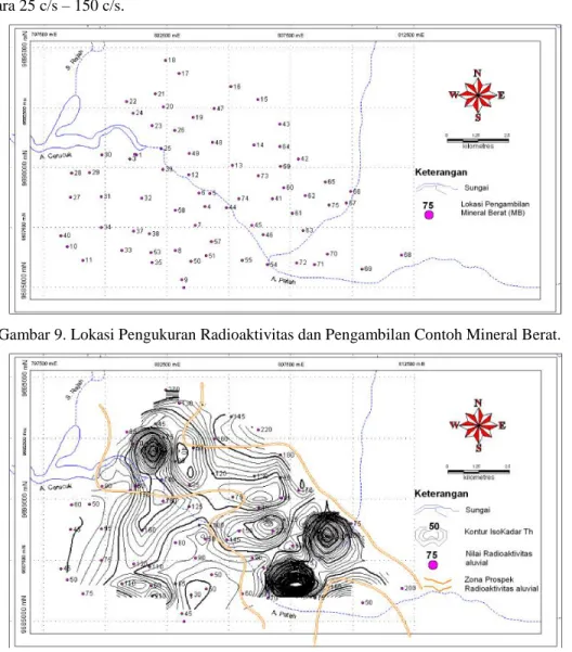 Gambar 9. Lokasi Pengukuran Radioaktivitas dan Pengambilan Contoh Mineral Berat. 
