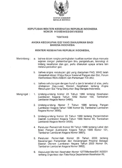 Keputusan Menteri Kesehatan RI Nomor 913/MENKES/SK/VII/2002 Tentang ...