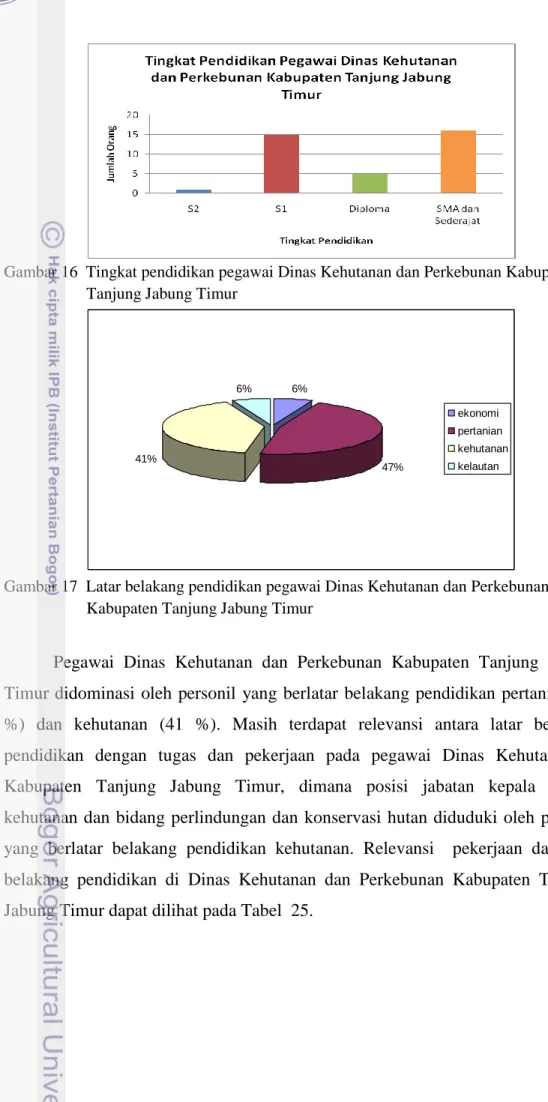 Gambar 16  Tingkat pendidikan pegawai Dinas Kehutanan dan Perkebunan Kabupaten  Tanjung Jabung Timur   