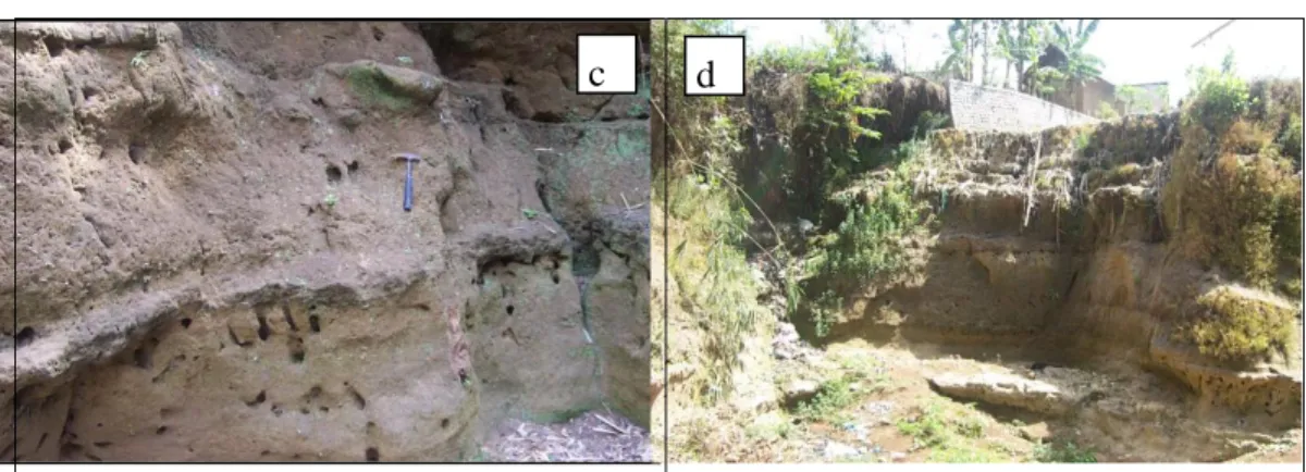 Gambar 5.(a)  Singkapan batupasir di S. Sumbermanjing bagian utara, (b) Singkapan batupasir di  S