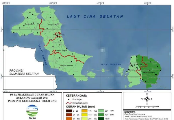 Gambar 5.Peta prakiraan curah hujan bulan  November  2017  Tabel 5.Prakiraan curah  hujan bulan  November  2017 