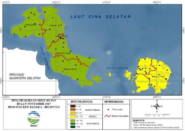 Gambar 6. Peta prakiraan sifat hujan buan November 2017  Tabel 6. Prakiraan sifat hujan bulan November 2017 