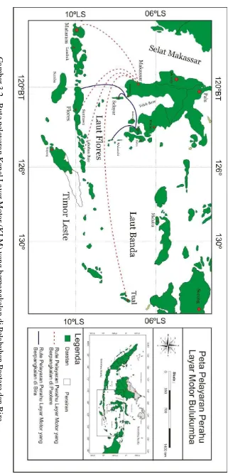 Gambar 3.2   Rute pelayaran Kapal Layar Motor (KLM) yang berpangkalan di Pelabuhan Paotere dan Bira 