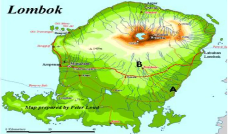 Gambar 3.1 Peta lokasi pengambilan sampel batu  apung di Lombok 