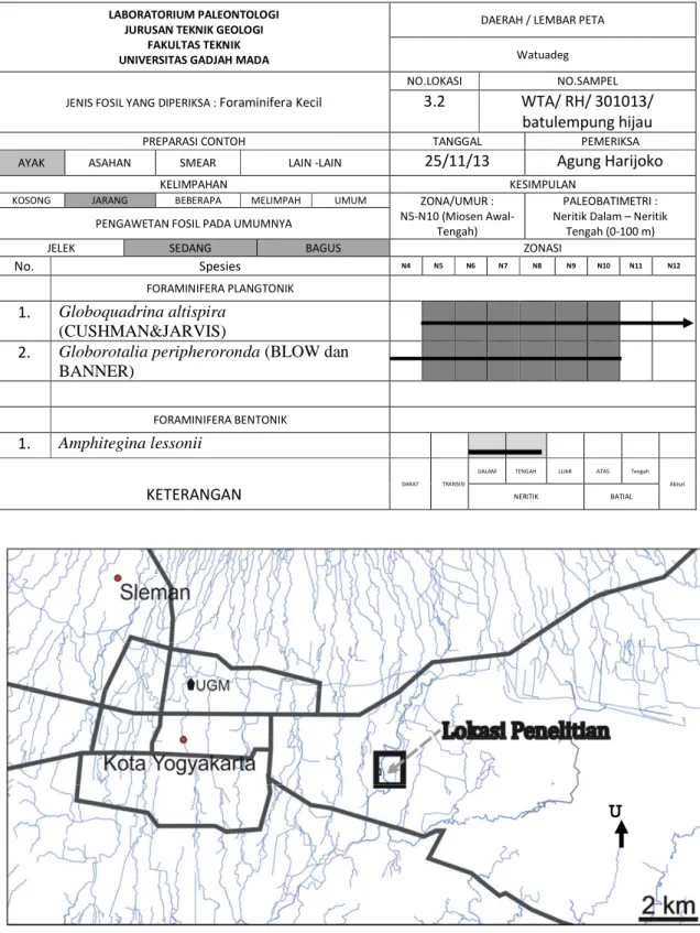 Tabel 1. Hasil analisis paleontologi terhadap sampel sedimen antar bongkah lava bantal dari Watuadeg