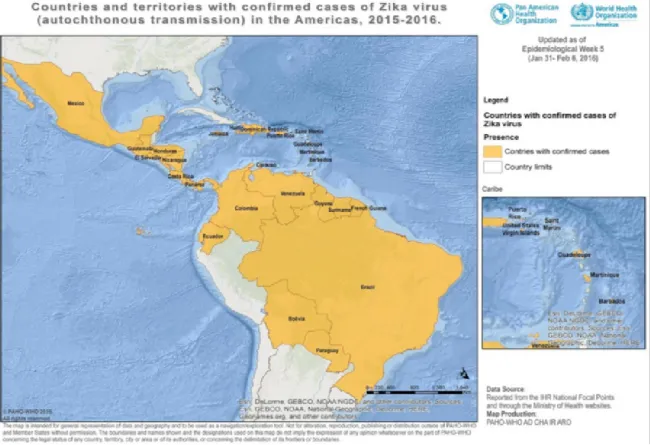 Gambar 2.1 Epidemiologi kasus virus Zika di Amerika tahun 2015-2016 4
