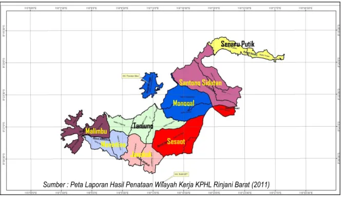 Gambar 2.2. Peta Pembagian Resort KPHL Rinjani Barat. 