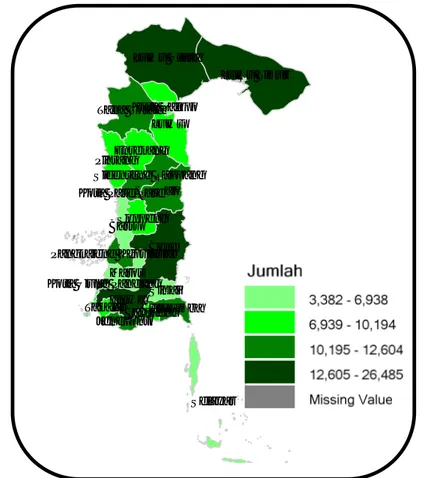 Gambar  III.B.1  menunjukkan  bahwa  Kabupaten  /  Kota  dengan  angka  kesakitan  diare  tertinggi  (13.689-28.908)  yaitu  Kabupaten  Makassar,  Gowa,  Bulukumba,  Takalar,  Pangkep,  dan  Luwu  Utara,  sedangkan  terendah   (2,679-6.398) yaitu Kabupaten