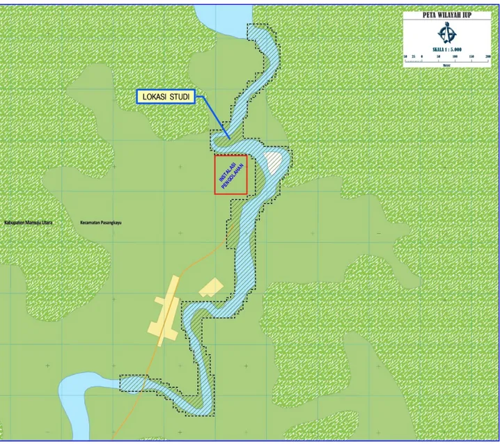 Gambar 2.3. Peta Lokasi dan Layout Rencana Penambangan dan Pengolahan Batuan Sirtu (Pasir dan Batu), di Desa Gunung Sari, Kec