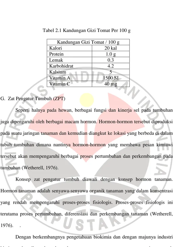 Tabel 2.1 Kandungan Gizi Tomat Per 100 g  Kandungan Gizi Tomat / 100 g 