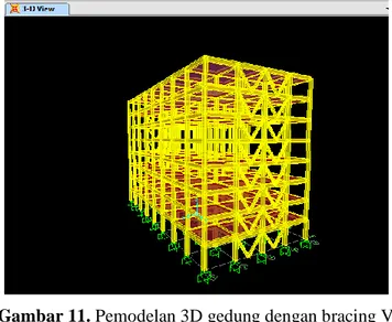 Gambar 11. Pemodelan 3D gedung dengan bracing V 