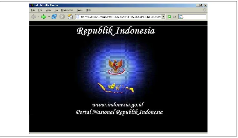 Gambar 8  Gambar tampilan awal (homepage                   Indonesia, ) Portal Nasional Republik www.Indonesia.go.id (akses bulan November 2005)