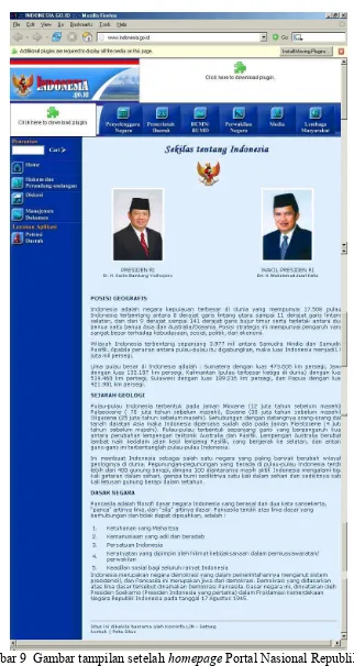 Gambar 9  Gambar tampilan setelah                    Indonesia, homepage Portal Nasional Republik www.Indonesia.go.id (akses bulan November 2005)