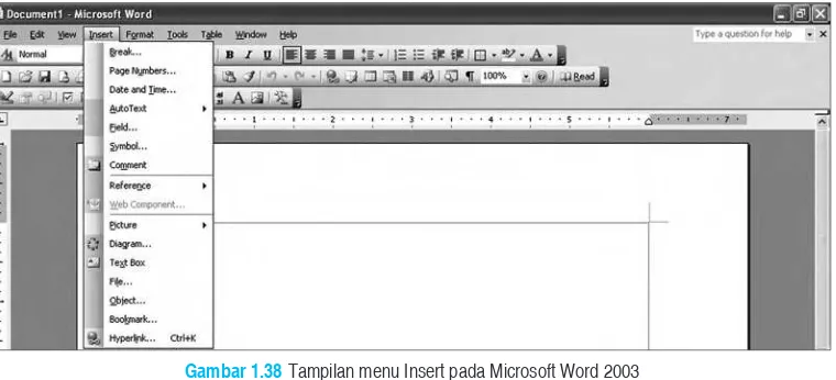 Gambar 1. Tampilan menu Insert pada Microsoft Word 2003