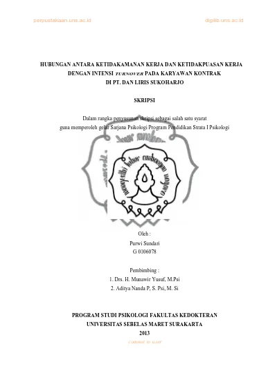 Hubungan Antara Ketidakamanan Kerja Dan Ketidakpuasan Kerja Dengan Intensi Turnover Pada 0418