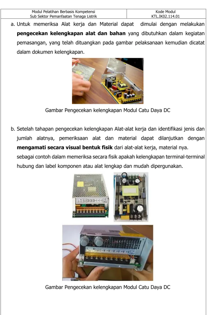 Gambar Pengecekan kelengkapan Modul Catu Daya DC 