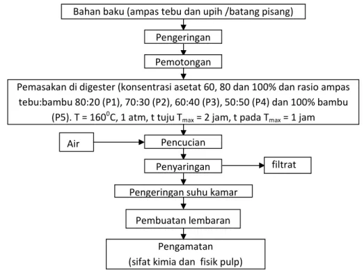 Gambar 1. Diagram proses pemasakan pulp dari baku ampas tebu: batang  pisang  Pengeringan 