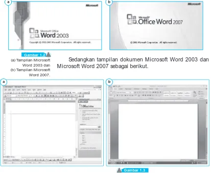 Gambar 1.3(a) Tampilan dokumen Microsoft 2003 dan (b) tampilan dokumen Microsoft 2007.