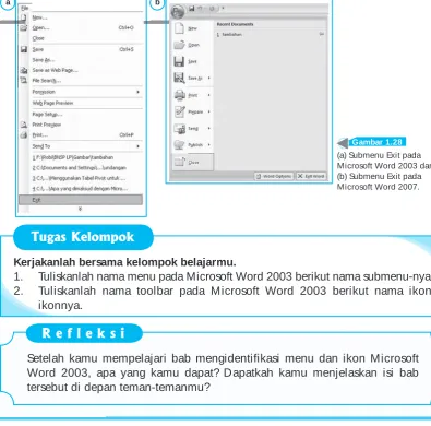 (a) Submenu Exit pada Microsoft Word 2003 dan Gambar 1.28