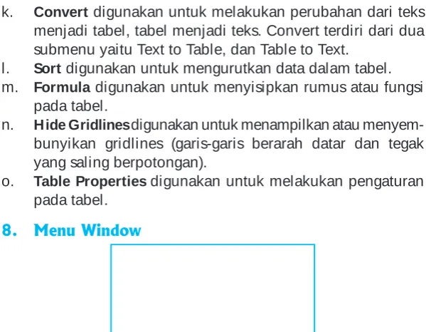Table Properties pada tabel.