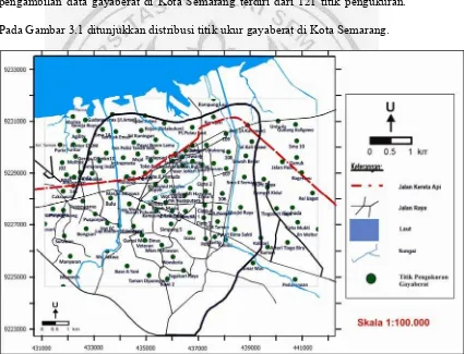 Gambar 3.1 Distribusi titik ukur gayaberat di daerah penelitian 