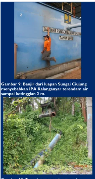 Gambar 10: Terputusnya sambungan pipa  PDAM di pinggir Sungai Ciberang (Cipanas)  karena rentannya daerah ini terhadap bencana  longsor