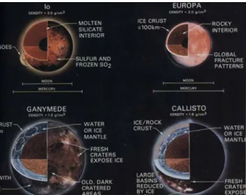 Gambar 1.4  Struktur dalam satelit galileo; Io, Europa,Ganymede                    dan Callisto
