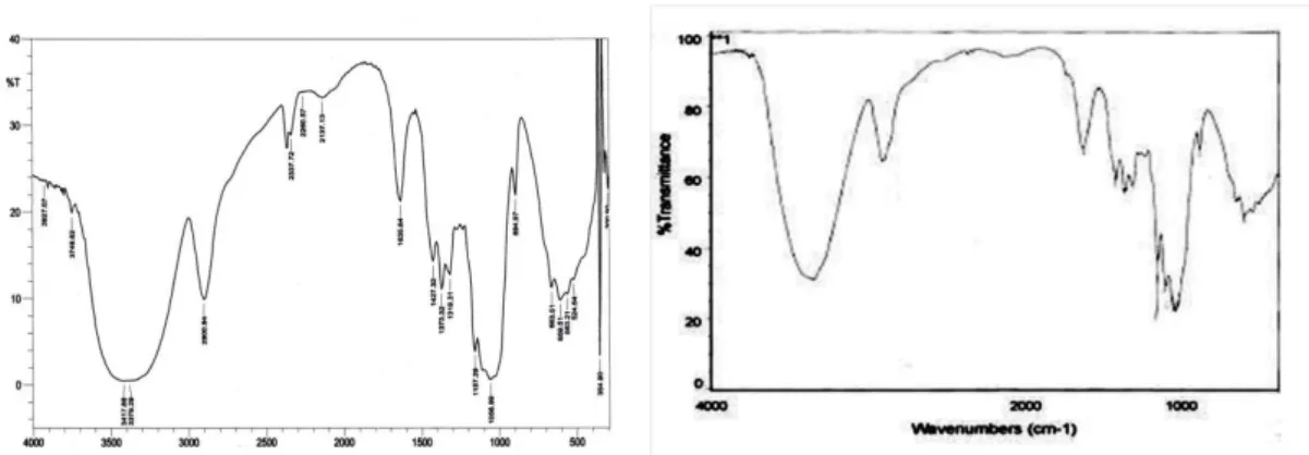 Gambar 1.  Spektrum FT-IR -Selulosa dari Alang-alang (Imperata cylindrica)  dengan  Spektrum FT-IR -Selulosa Standar 