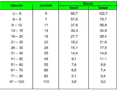 Tabel 2. Daftar ukuran, jumlah dan bobot udang HL 