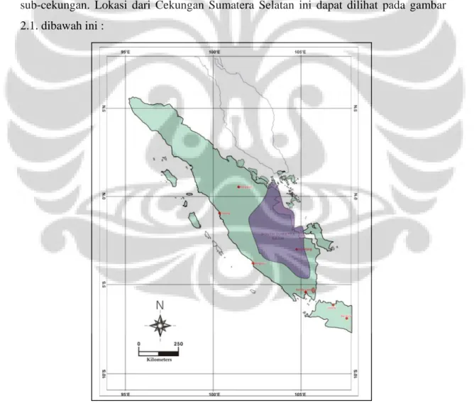 Gambar 2.1. Peta Lokasi Cekungan Sumatera Selatan (Lemigas, 2005) 