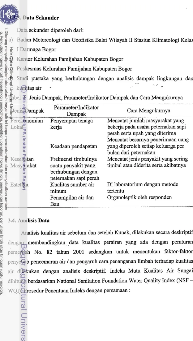 Tabel  6. Jenis Dampak, ParameterIIndikator Dampak dan Cara Mengukumya 