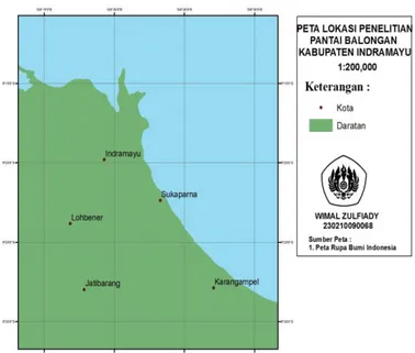 Gambar 2. Peta Lokasi Penelitian Kabupaten Indramayu   (Peta Rupa Bumi Indonesia) 