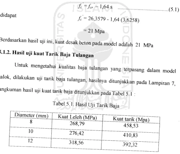 Tabel 5.1. Hasil Uji Tarik Baja