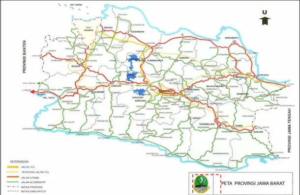 Gambar 1.   Peta Wilayah Provinsi Jawa Barat, kotak merah putus-putus menunjukkan  lokasi Kecamatan Cipatujah (Provinsi Jawa Barat, 2011)