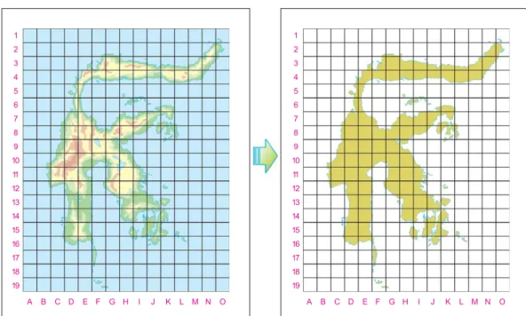 Gambar 1.3  Menggambar peta dengan garis-garis bantu.