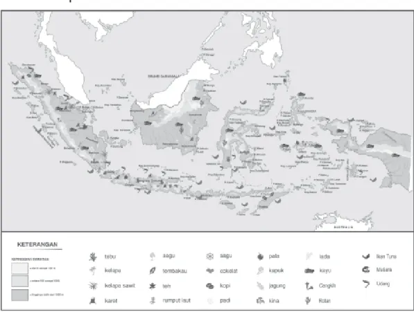 Gambar 3.6 Peta persebaran hasil bumi dan laut di Indonesia.