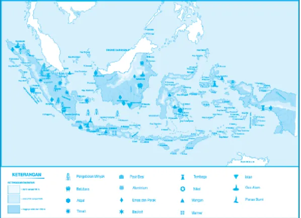 Gambar 3.7 Peta persebaran hasil tambang di Indonesia.