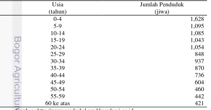 Tabel 3 Penyebaran Penduduk Berdasarkan Usia di Desa Pasir Eurih, Kecamatan Tamansari, Kabupaten Bogor, Jawa Barat 