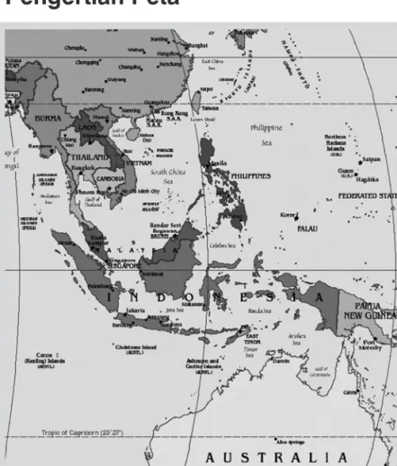 Gambar 1.2. Peta wilayah Asia Tenggara. Dapatkah kamu  menemukan letak Indonesia?