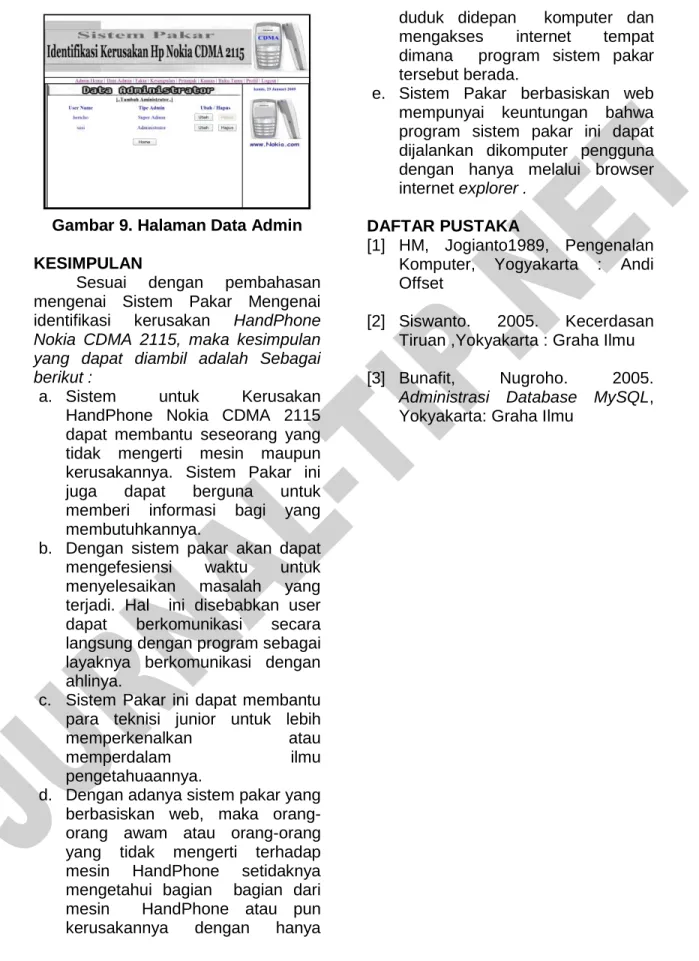 Gambar 9. Halaman Data Admin  KESIMPULAN 
