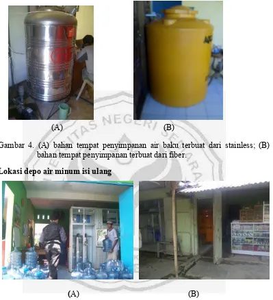 Gambar 4. (A) bahan tempat penyimpanan air baku terbuat dari stainless; (B) 