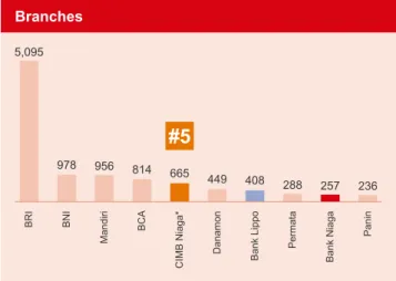 Figure 8: A wider Distribution Network in terms of branches and ATMs (As of June 2008) * As at 30 September 2008 Permata 288 Panin 236Bank Niaga257