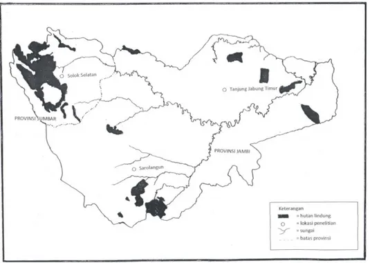 Gambar 1. Sketsa Kabupaten Penelitian di DAS Batanghari Figure 1. Sketch of Research Regency in Batanghari Watershed