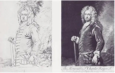 Gambar 8.  Potret Sir Charles Wager, buah karya George White (1762). Tahap pertama digarap  melalui teknik etsa (sebelah kiri) dan setelah mengalami mezzotint (sebelah kanan)