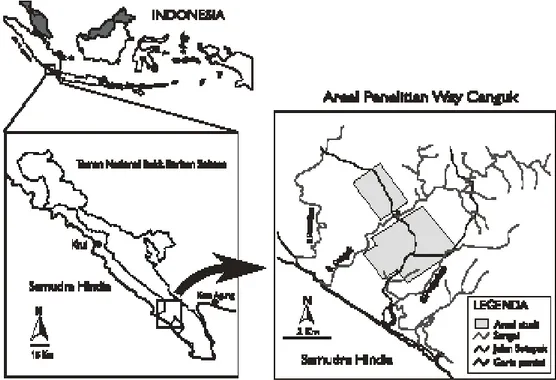 Gambar 5. Lokasi penelitian Way Canguk, TNBBS (WCS-IP, 2001) 